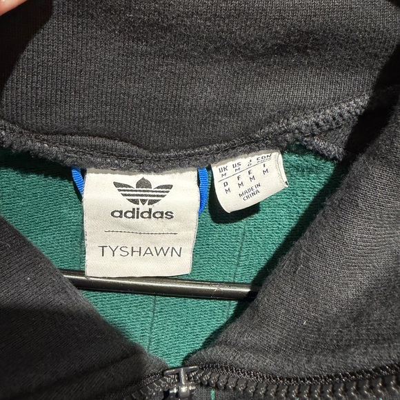 Vintage Adidas Men's Black Quarter-Zip Sweater with Green Pinstripes - Picture 2 of 2